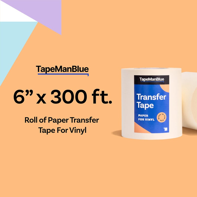 TapeManBlue 6" x 300' Roll of Paper Transfer Tape for Vinyl, Made in America, Premium-Grade Transfer Paper for Vinyl with Layflat Adhesive for Crafts, Decals, and Letters - Image 2